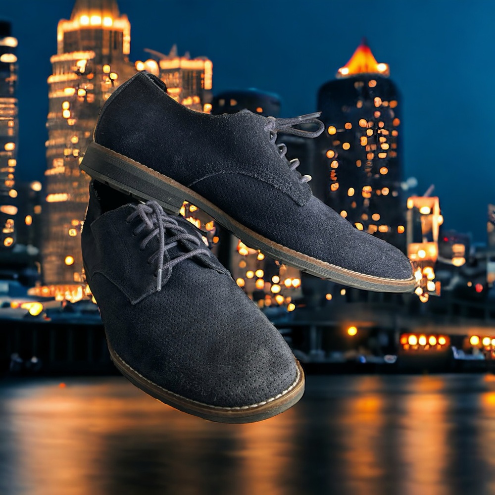 G H Bass Co “Jesse” Men Dress Shoes Size 8.5 M Blue Leather Suede Lace Up